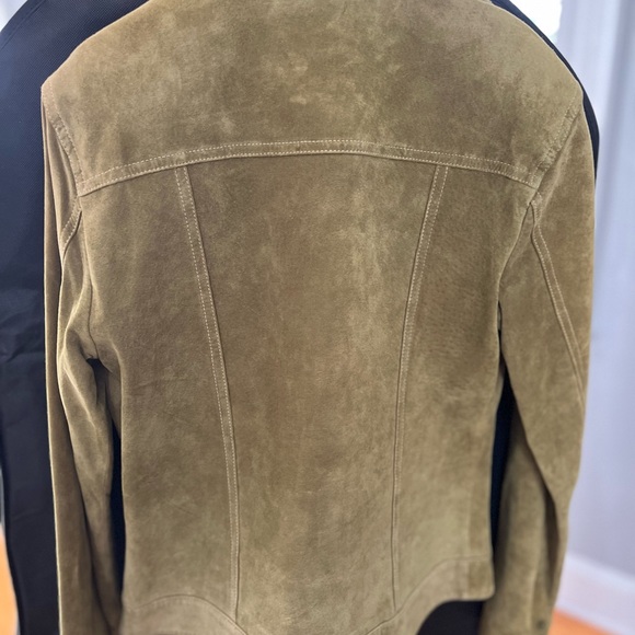 Pea green suede trucker jacket by anonymous. Size small. - Picture 3 of 5